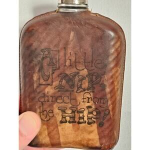 VTG Leather Covered Glass Hip Liquor Bottle Minneapolis Minnesota